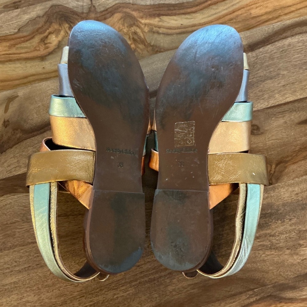 See By Chloe Nappa Laminata Metallic Leather Strappy Sandals Sz 38 Anthropologie - Picture 6 of 10